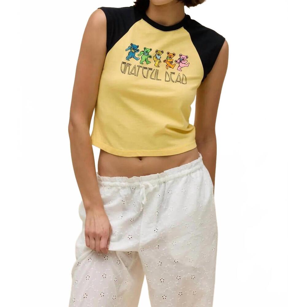 NEW DAYDREAMER grateful dead raglan tank top in yellow